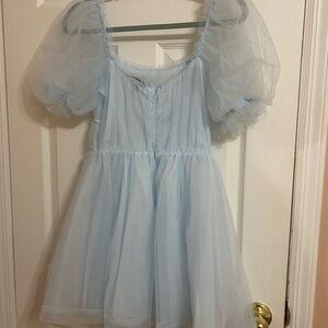 Forever 21 Sky Blue Dress with Puff Sleeves